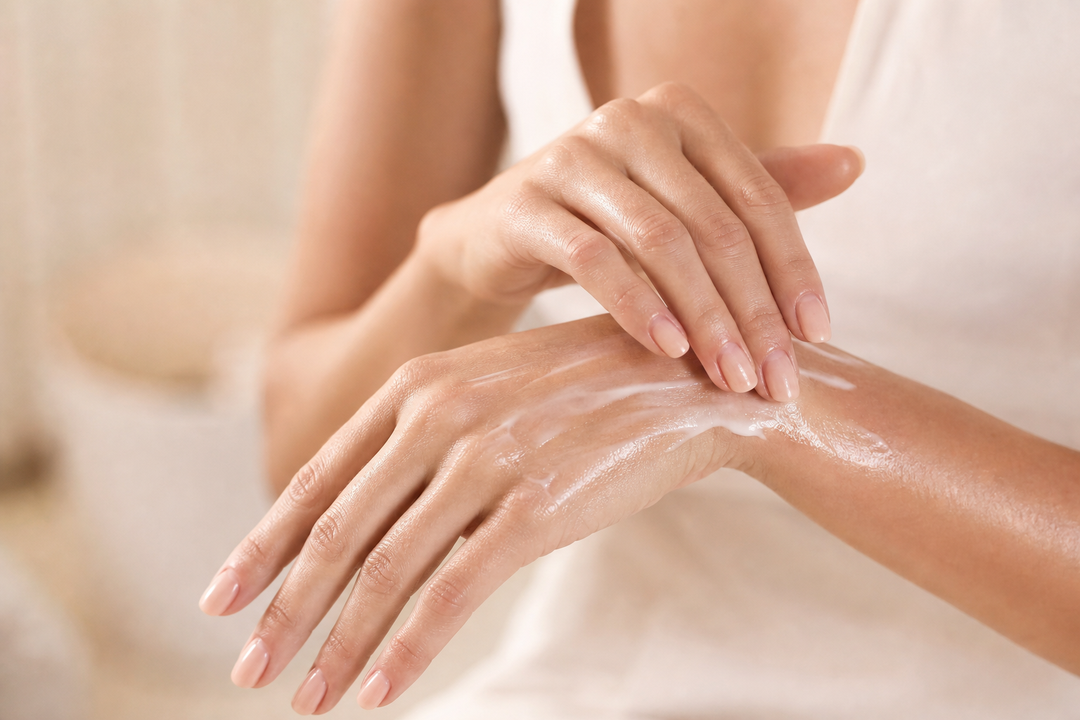 Masaje de crema hidratante en manos y muñecas
